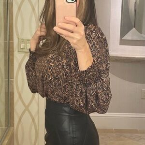 Evereve Brown Multi-Print Long Sleeve Blouse